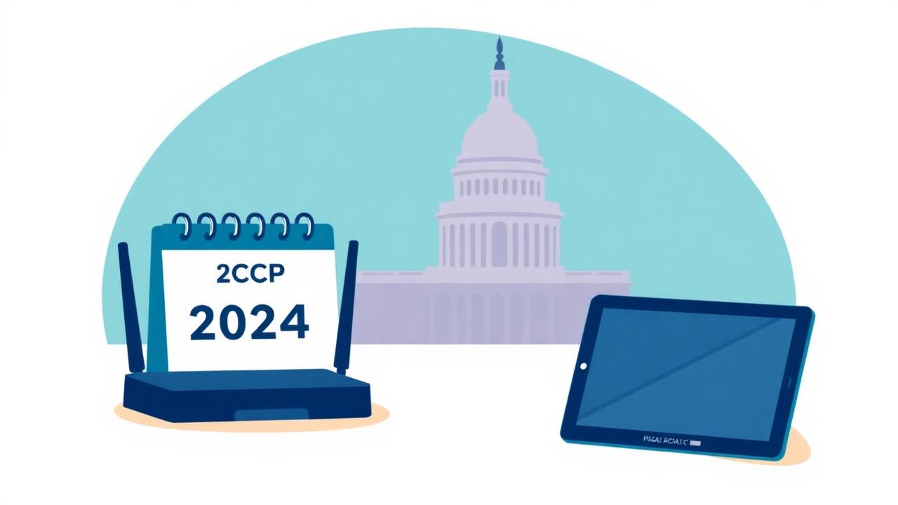 Affordable Connectivity Program (ACP) status 2026: calendar showing June 2024 end date with router, tablet, and US Capitol