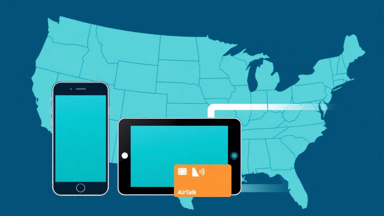 AirTalk Wireless Lifeline phone and tablet bundle 2026 with SIM card and US coverage map
