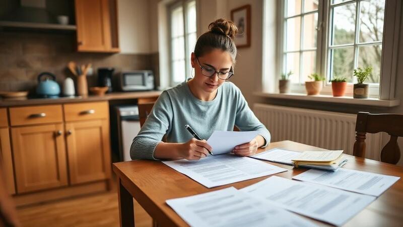 Person filling out a benefit application form at home