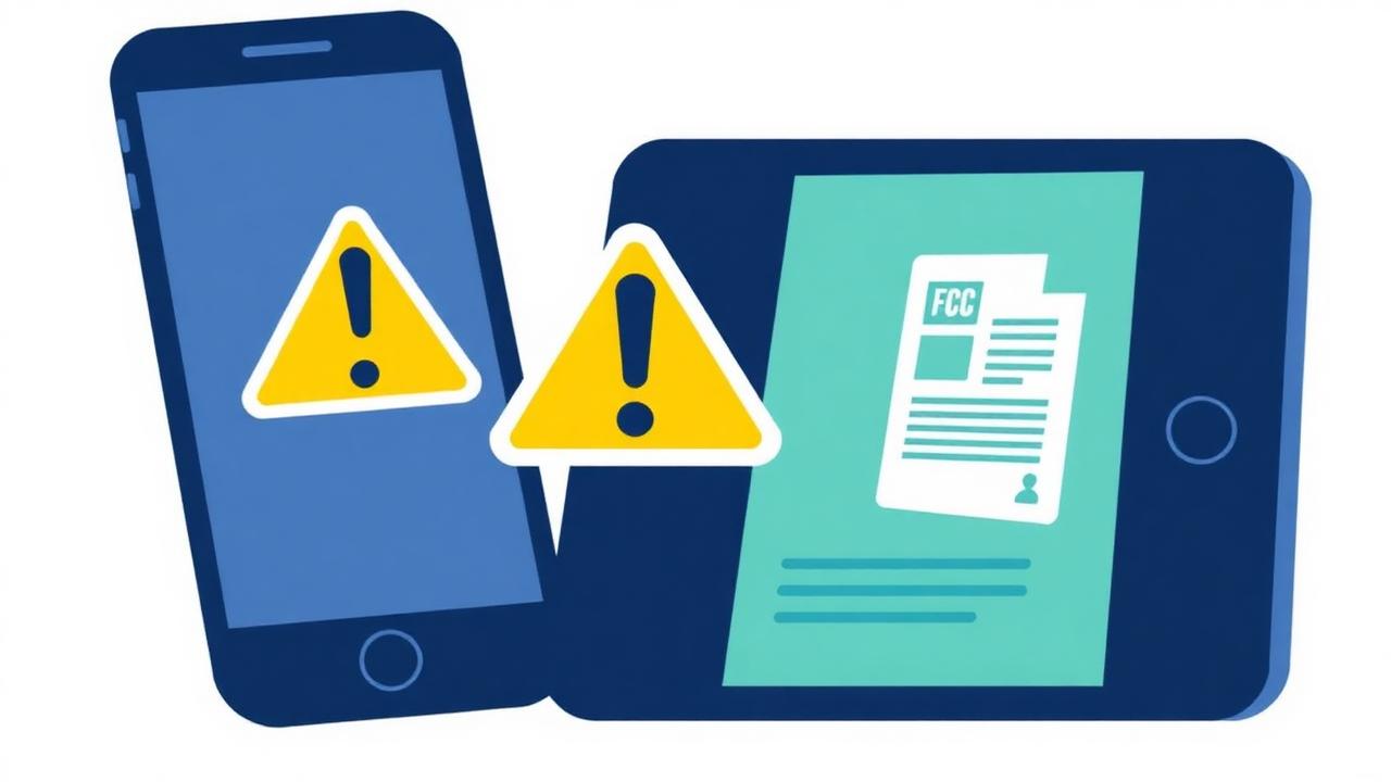 Q Link Wireless status 2026 illustration showing a phone and tablet with FCC enforcement warning